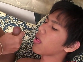 Anal fingered Asian twink breeded by bf after receiving bj asian gay porn cum