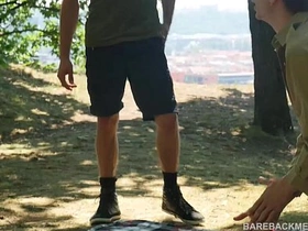 Camp Site Outdoor Bareback Threesome Spit Roast asian gay shower porn